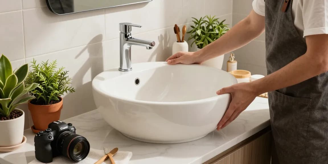 Wudu wash basin by solid surface countertops company showcasing expert craftsmanship in a modern bathroom.