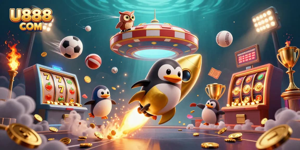 Experience winning action in slots with U888 COM through a vibrant golden penguin adventure.