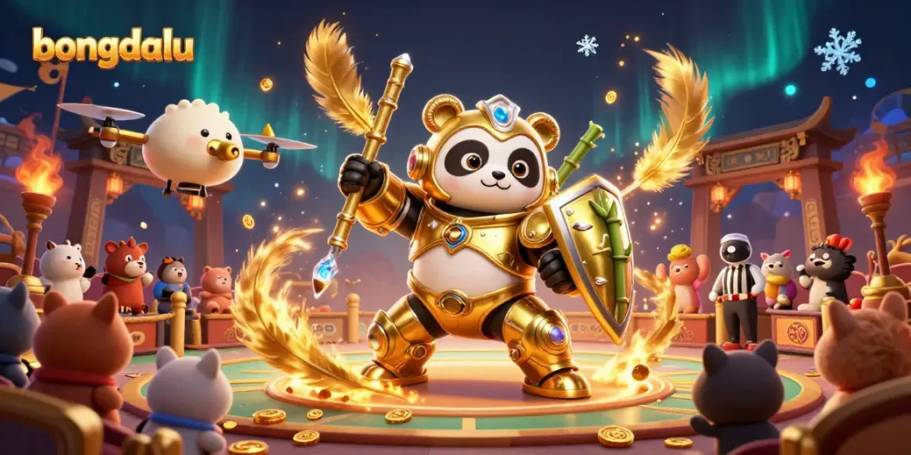 Experience dynamic betting action with Bongdalu, featuring a golden panda and vibrant arena elements.