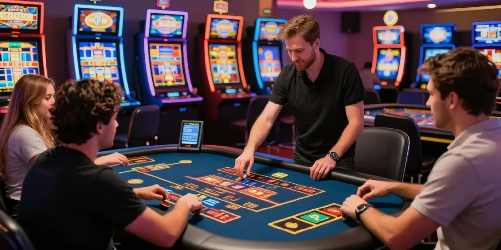 Exciting scene at online casinos that accept credit card, showcasing diverse players engaged in vibrant gaming.