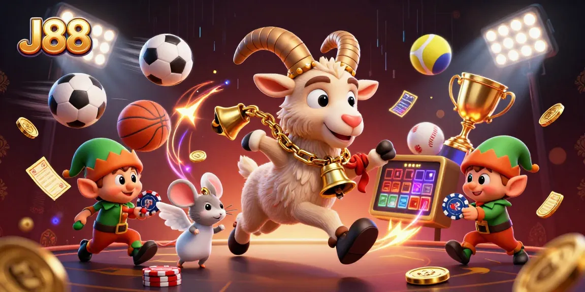 Experience thrilling gameplay at J88 with festive characters in a vibrant casino scene.