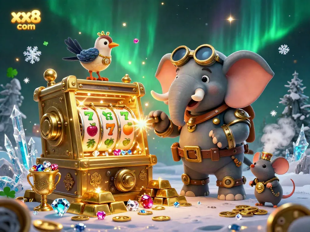 Experience big wins at xx8 com with our energetic slots and treasures in this vibrant illustration.