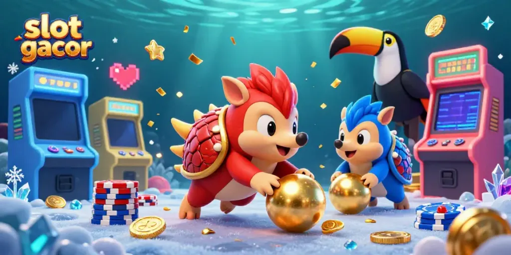 Experience the excitement of slot gacor with rival pangolins competing in a vibrant casino scene.