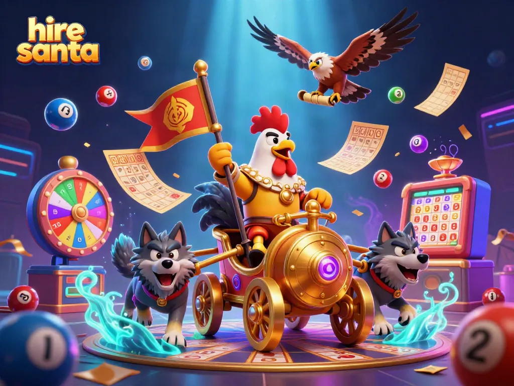 Experience the thrill of hire santa with a vibrant 3D scene of festive gambling elements.