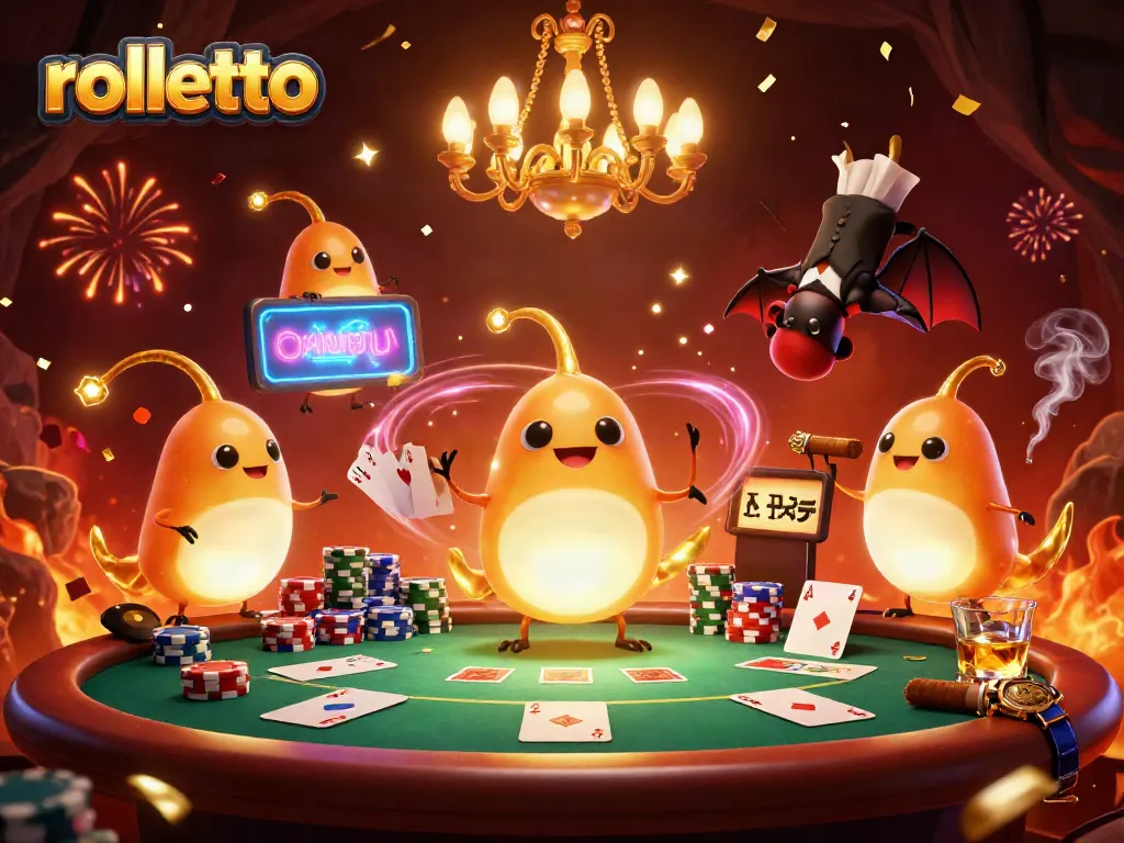 Engage with rolletto's vibrant casino scene featuring glowworms and a bat dealer.