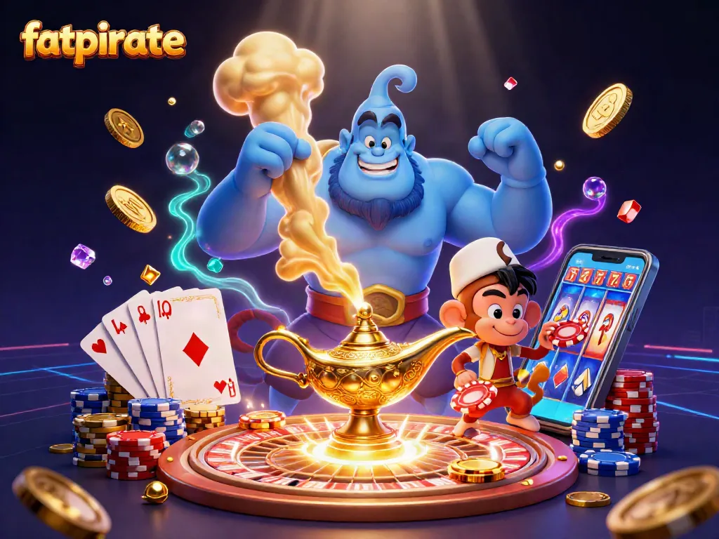 Experience the fun of fatpirate with an exciting casino scene packed with colorful games and characters.