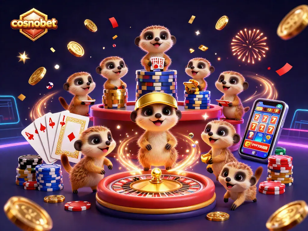 Experience cosmobet's thrilling casino action with meerkats dealing cards and sneaking chips.