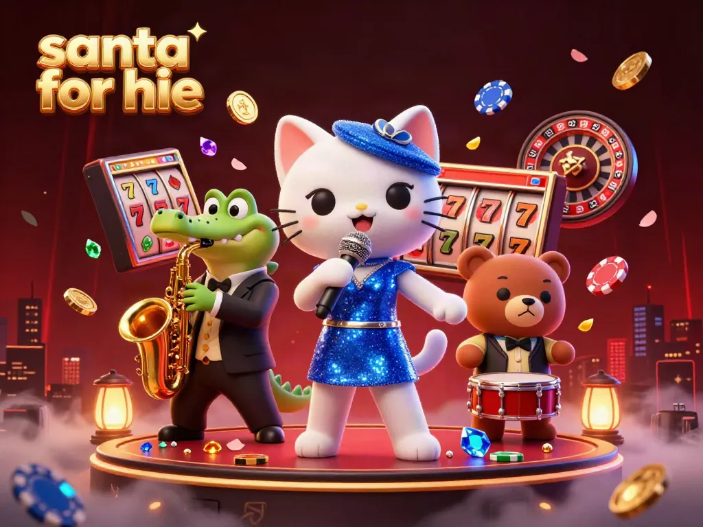 Gamble with Santa for hire, capturing the excitement of a casino stage with vibrant characters and game elements.
