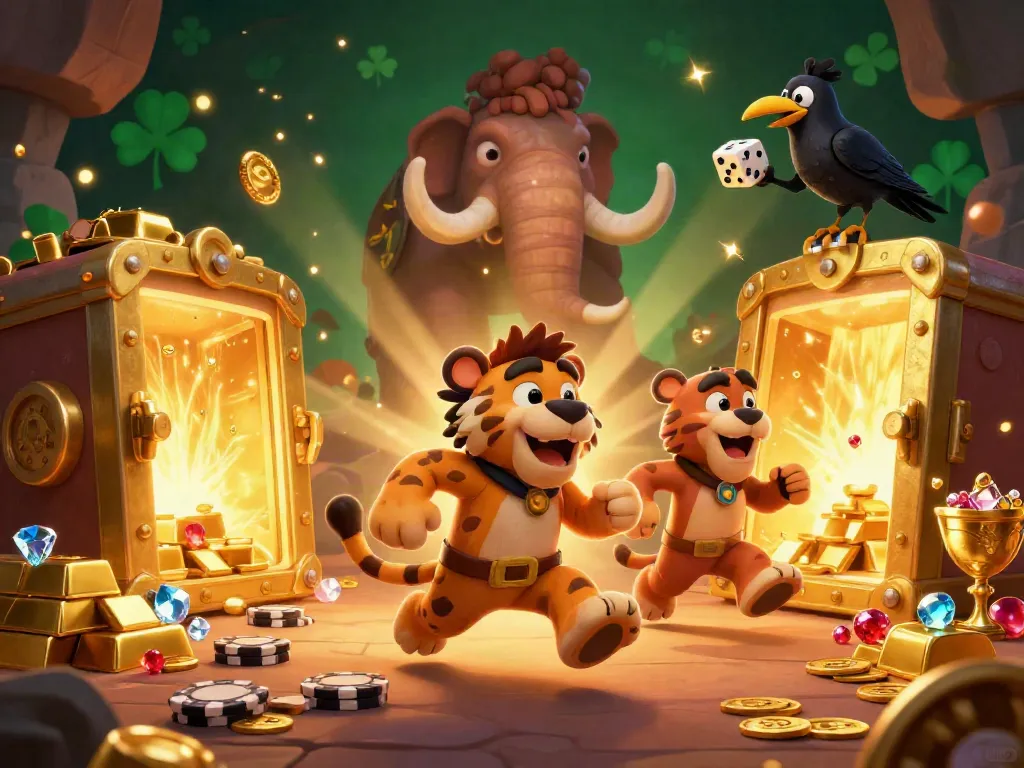 Experience massive wins in a vibrant slot jackpot setting with prehistoric characters and treasures.