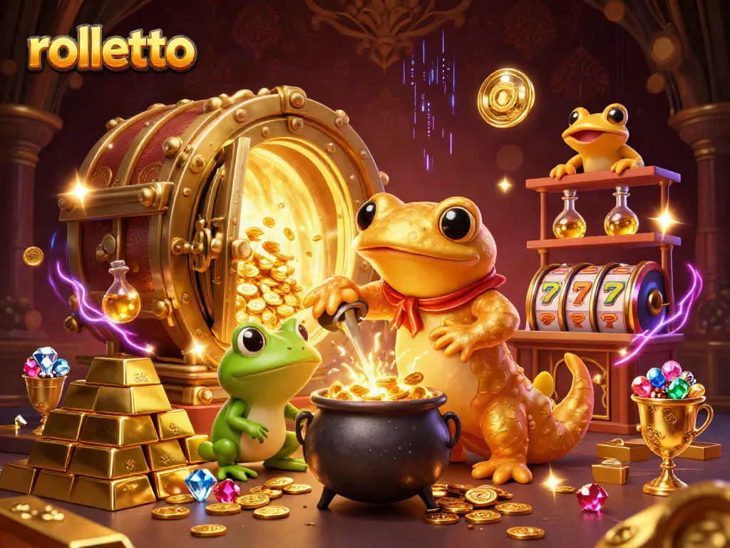 Experience rolletto's magic with a dynamic 3D scene of gambling excitement and gold.