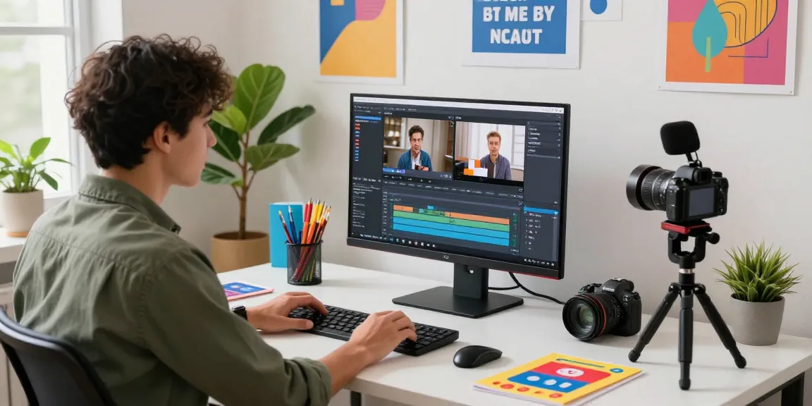 Professional digital marketer creating video content for seanbowieforaz in a vibrant workspace.
