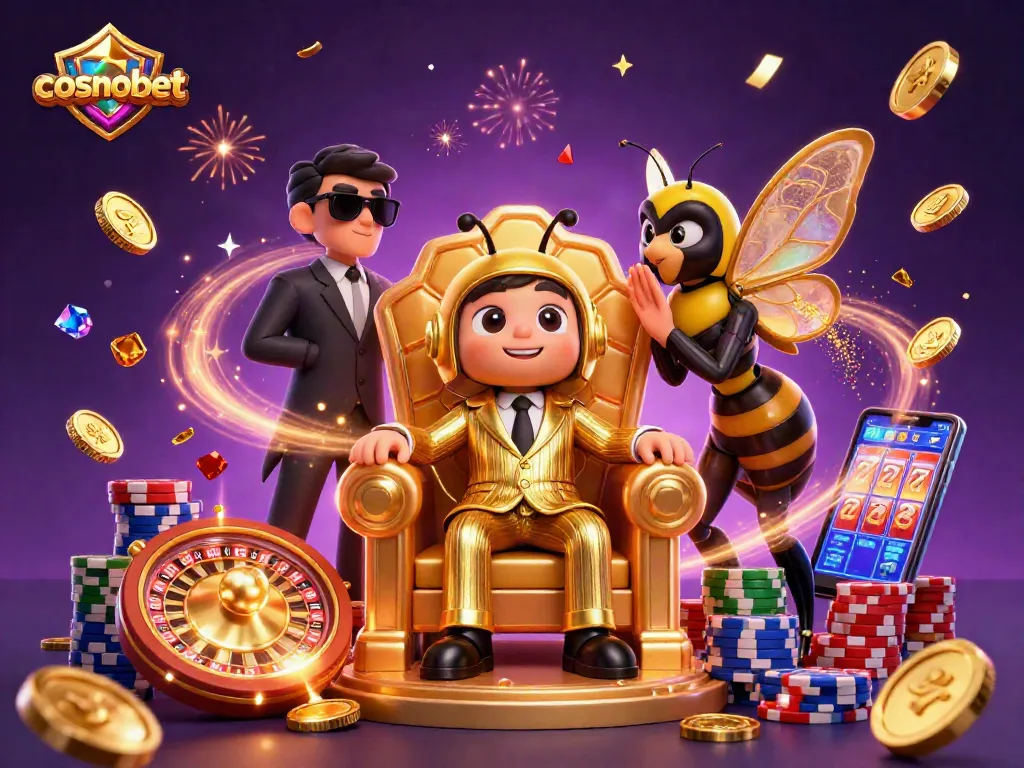 Engage with cosmobet's exciting gaming world through an illustrated casino scene full of vibrant action.