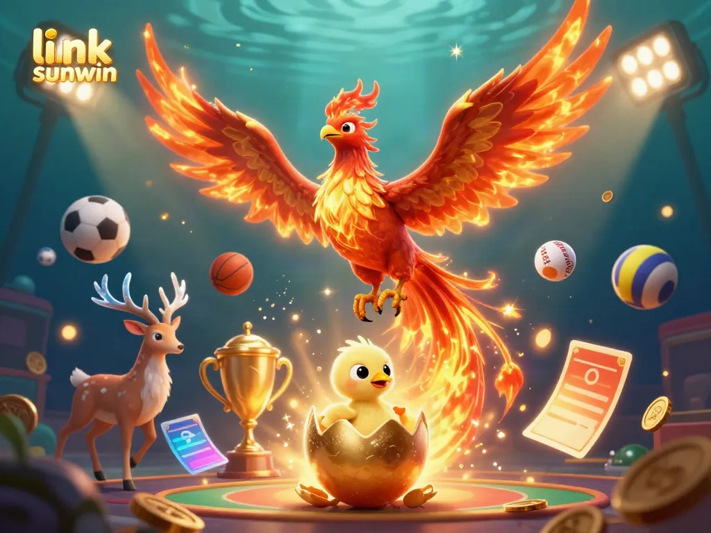 Experience thrill and excitement at link sunwin with vibrant characters and gaming elements in a breathtaking 3D illustration.