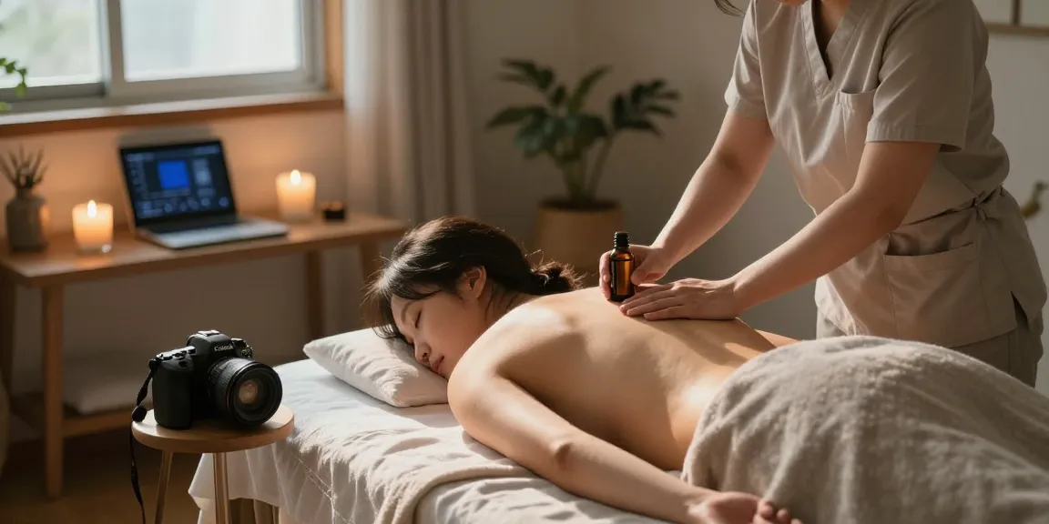 Enjoying a 강동구출장마사지 in a calming home environment, showcasing relaxation and serenity.