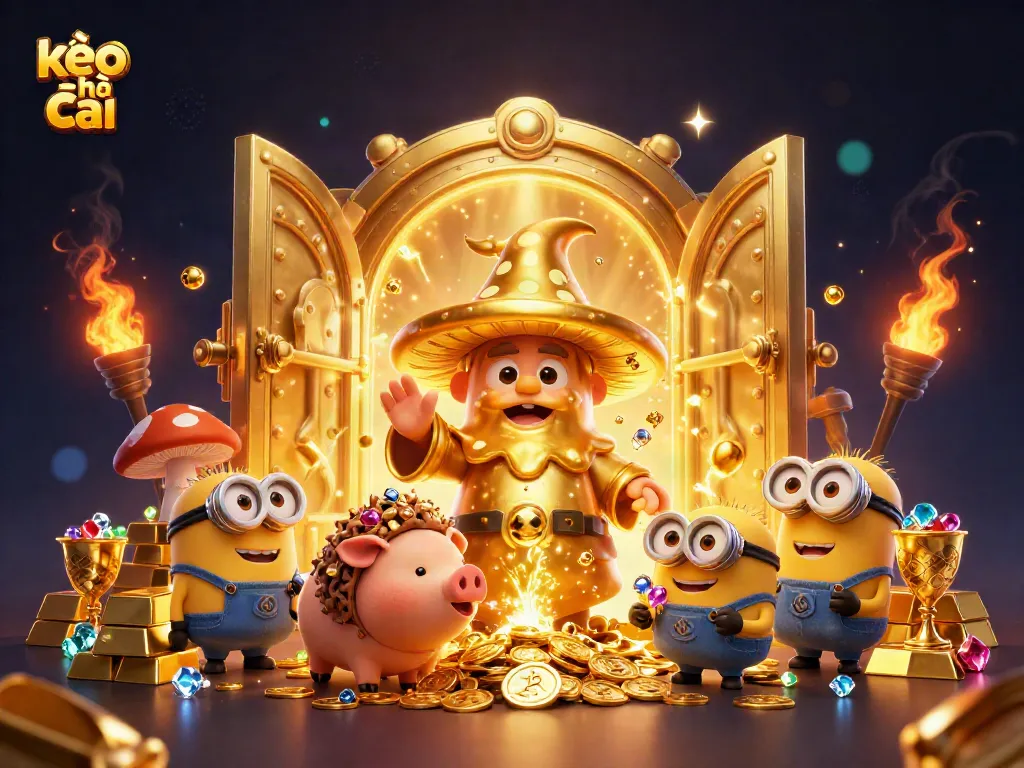 Engage with kèo nhà cái in a vibrant 3D illustration featuring treasure and rich gambling elements.